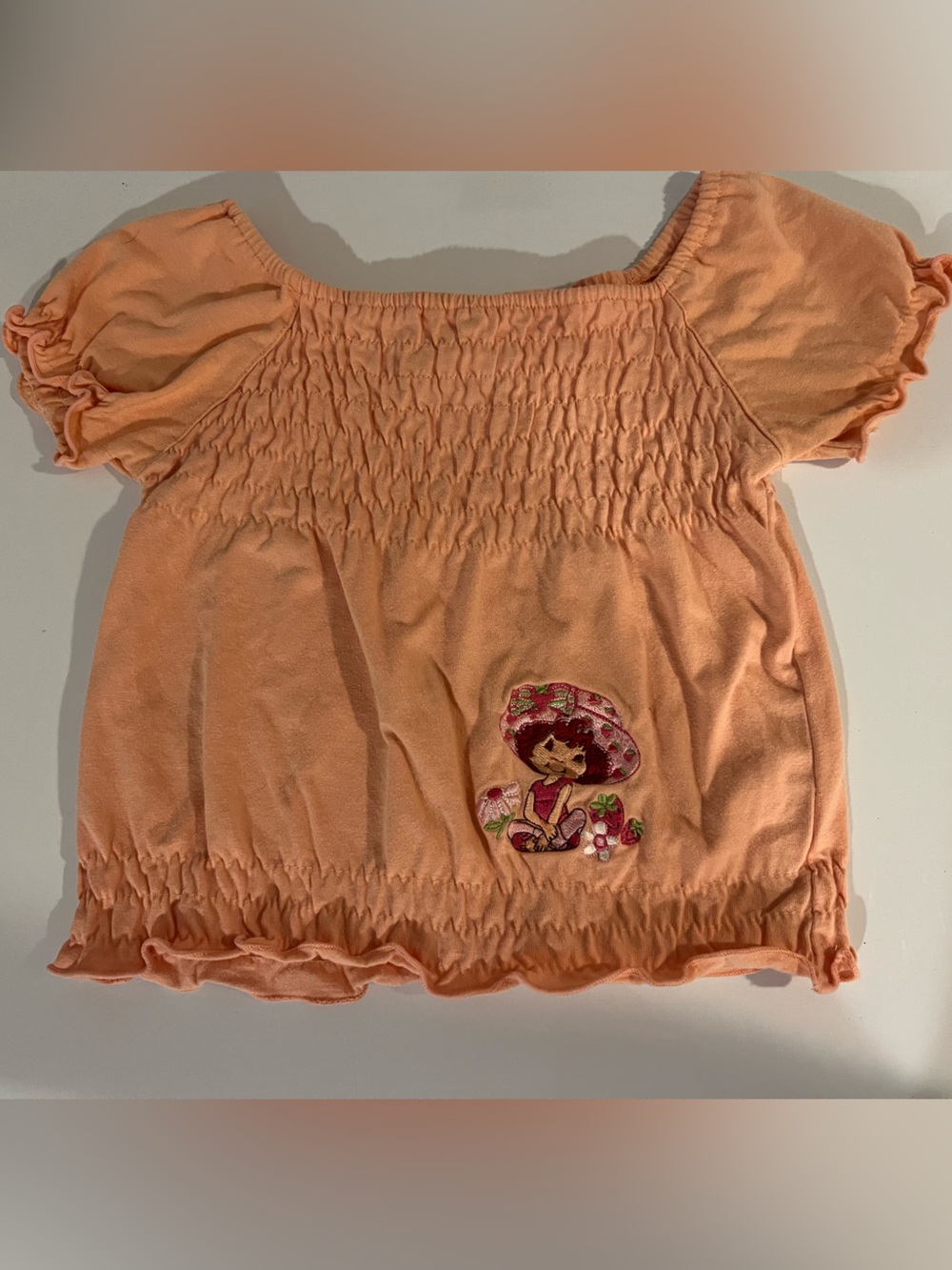 Nina Peach Off-Shoulder Smocked Crop Top